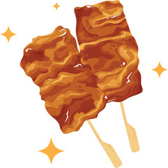 Grilled pork skewers vector illustration. Delicious Thai street food 
