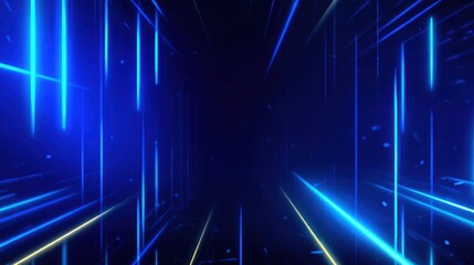 An abstract blue background with glowing neon lines and lights, reflecting the movement of Data Flow and AI Stream in futuristic technology