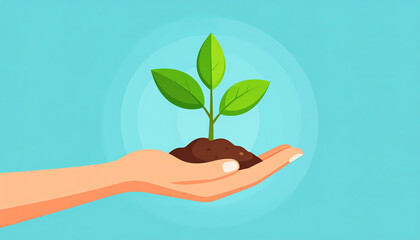 Minimalist Vector of Hand Holding a Growing Plant Symbolizing Hope