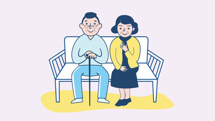 Nursing home, hospital, recuperation, rehabilitation concept happy old woman holding hands with nurse together, doctors in clinic care, help and support patients simple flat vector