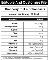 Cranberry Nutrition Facts, Cranberry Supplement Facts for Label design