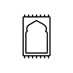 Black and White Line Drawing of a Handmade Islamic Prayer Rug with Arch Detail Mawlid