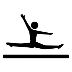 Gymnastics silhouette performing split on balance beam for sport fitness and artistic movement vector icon