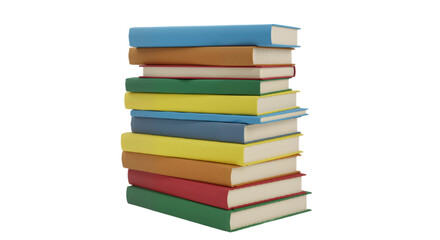 Colorful Book Stack Against White Background, Symbolizing Knowledge and Learning