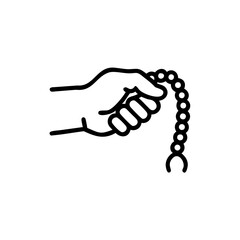 Hand Holding Islamic Prayer Beads Tasbih Black Line Art Illustration Simple Design Handmade Mawlid