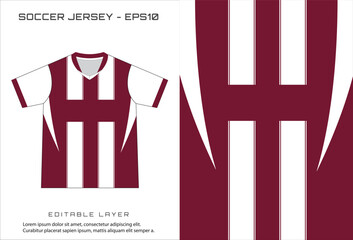 A soccer jersey vector graphic striped in maroon and white displayed next to a larger section of the pattern