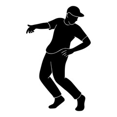 Silhouette of man dancing hip hop in black and white vector illustration dance pose modern style isolated