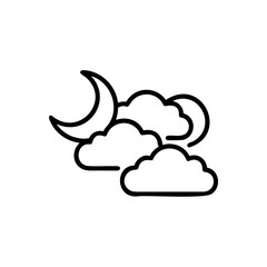 Islamic Crescent Moon Night Sky Clouds Handmade Mawlid Icon Line Art Graphic Design Element