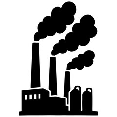 Industrial pollution factory smoke stack emissions black and white vector illustration design art 