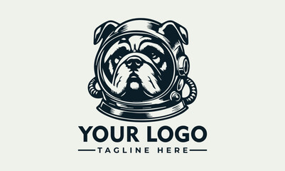 Bulldog wearing an astronaut helmet, logo design template for branding.