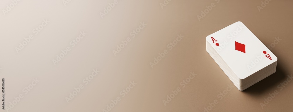 Poster Playing cards stack featuring ace of diamonds on minimal brown background with light gradient and copy space for design or mockup template.
