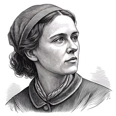 Engraved Portrait of Strong Female Artist - Sculptor