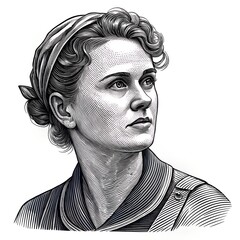 Engraved Portrait of Strong Female Artist - Sculptor