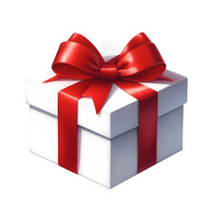 Obraz premium watercolor of a single white gift box with a red ribbon. Box is neatly wrapped with a bold red bow on top. Soft shading adds dimension without color spreading.