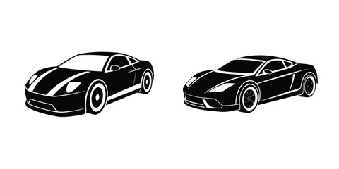 Minimal Flat Design of a Sleek Sports Car Racing into the Distance Silhouette on White Background