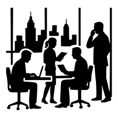 Business team collaboration in office silhouette with city view vector illustration design graphic