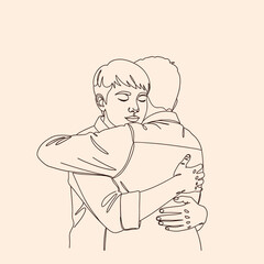 Emotional Hug Between Two Individuals Warm and Supportive Connection Illustration. Hand drawn style vector design illustrations.