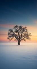 Snow Covered Tree Winter Sunset Landscape image
