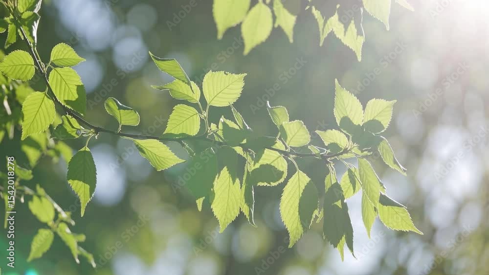 Poster sunlight filters through a canopy of vibrant green leaves, creating a mesmerizing display of light a