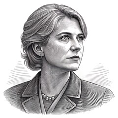 Engraved Portrait of Discerning Female Journalist - Reporter