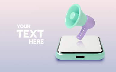 3D Megaphone on Smartphone Mockup with Space for Custom Promotional or Marketing Text