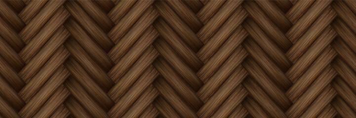 Brown basket texture with herringbone or braid weave as seamless bg. Weaving pattern. Craft raffia lattice. Textile mesh. Handmade ethnic decor. Vector illustration with gradient mesh