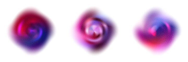 Rounded purple swirled gradient of violet-red and blue colors with noise texture. Blurred neon swirled with soft color transitions. Abstract vector elements.