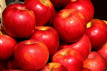 Bright, fresh red apples piled up