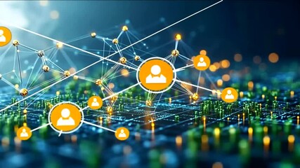 Connected digital cityscape links people in networks - Powered by Adobe