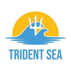 trident sea flat minimalist logo design