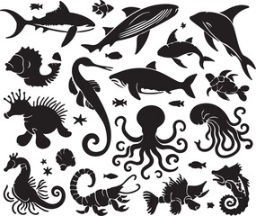 Naklejka premium Set of sea animal silhouettes vector