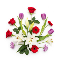 A composition balanced on a central axis. On the left, a white Calla Lily. On the right, a black Calla Lily. In the center, a single grey river stone.