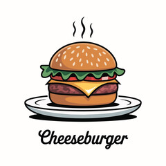 Playful cheeseburger cartoon vector with meal combos, kawaii style, and retro elements. Ideal for posters, stickers, T-shirts, and marketing celebrating National Cheeseburger Day.