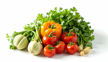 Fresh Vegetables Arrangement with Tomatoes Peppers and Herbs