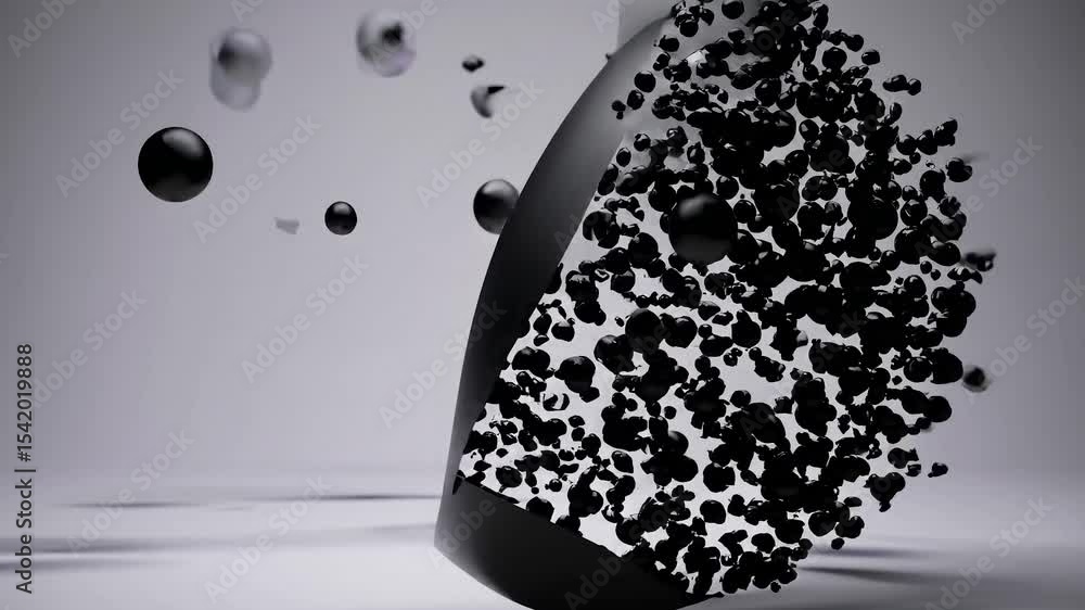 Aufkleber multiple black spheres undergo various transformations, including shattering, merging, and reforming