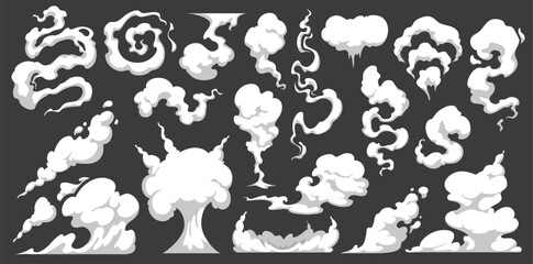 Cloud set, cartoon vector illustration isolated on gray background