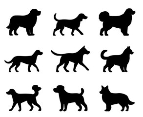 Dog breeds silhouette vector art illustration collection canine pets graphic design resource pack for designers