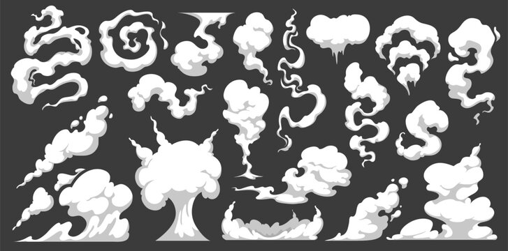 Cloud set, cartoon vector illustration isolated on gray background