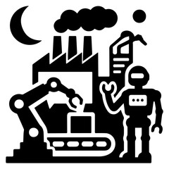 Factory automation robot arm conveyor belt manufacturing industry technology vector graphic design