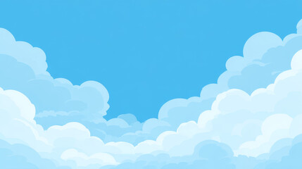 Sky with Clouds illustration in flat style. Sky and clouds background. Cloudy vector cartoon illustration in blue color. Nature abstract wallpaper.