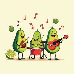 Creative Avocado & Guacamole Vector Illustrations – Solid Color Flat Food Art for National Guacamole Day Celebrations, Humorous Characters, Festival Scenes, and Infographics