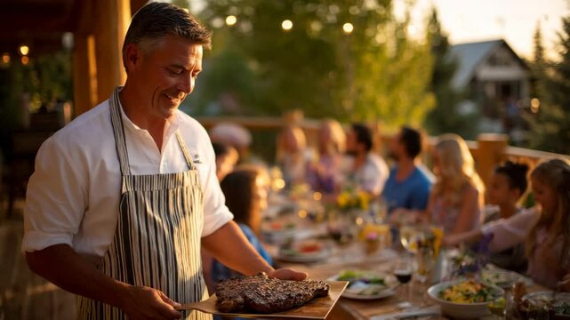 Happy Friends and Family Enjoying a Delicious Outdoor Summer Dinner Party Together