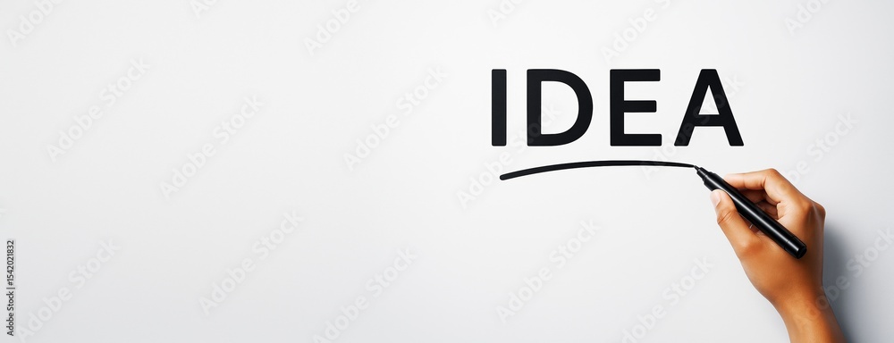 Poster hand drawing underline beneath word idea on clean white background for creative concept or advertisi