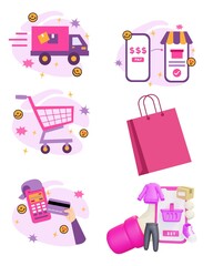 Colorful Flat and 3D Online Shopping Icons Set