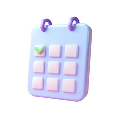 3D Render Cute Cartoon Calendar Check Mark on Transparent Background