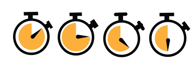 Time icon set in flat style. Fast time simple outline icon. Clock symbol Isolated on white background. Abstract alarm clock ringing icon in black. Vector illustration for graphic design, logo, Web, UI