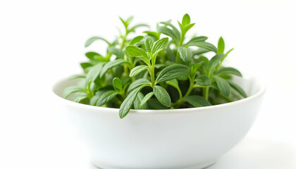 Green Plant in White Bowl on White Background
