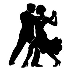 Silhouette of couple dancing tango ballroom dance vector illustration graphic design art 100 character
