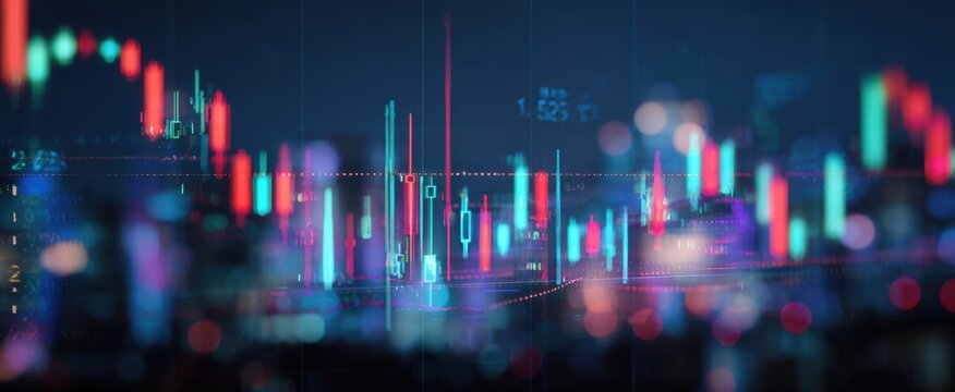 The colorful financial data visualization showcasing market trends and trading activity. - Powered by Adobe