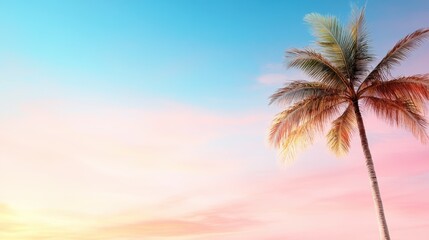 A striking silhouette of a palm tree against a pastel sunset sky, representing tranquility, tropical vibes, and the beauty of nature in sunset hues.